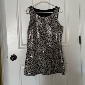 Silver and black leopard sequin dress